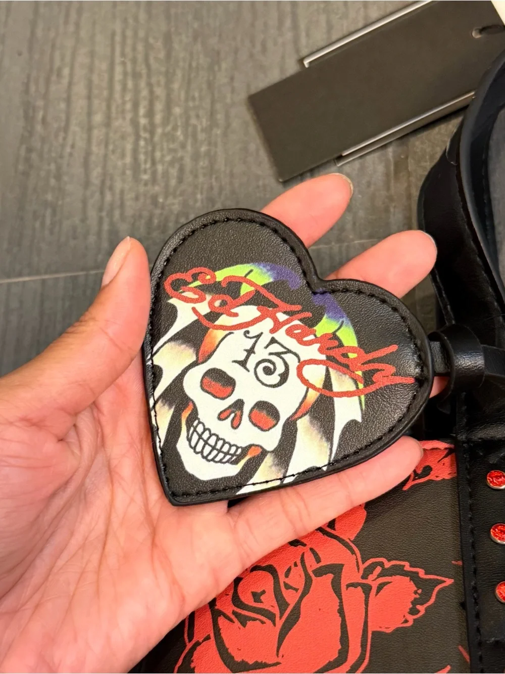 Ed Hardy Black & Red Rose Skull Tote with Stud Accents - Picture 3 of 8